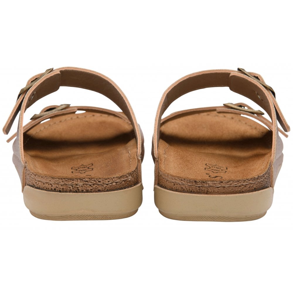 Lotus Rome Women's Twin Buckle Slide On Sandal Platino