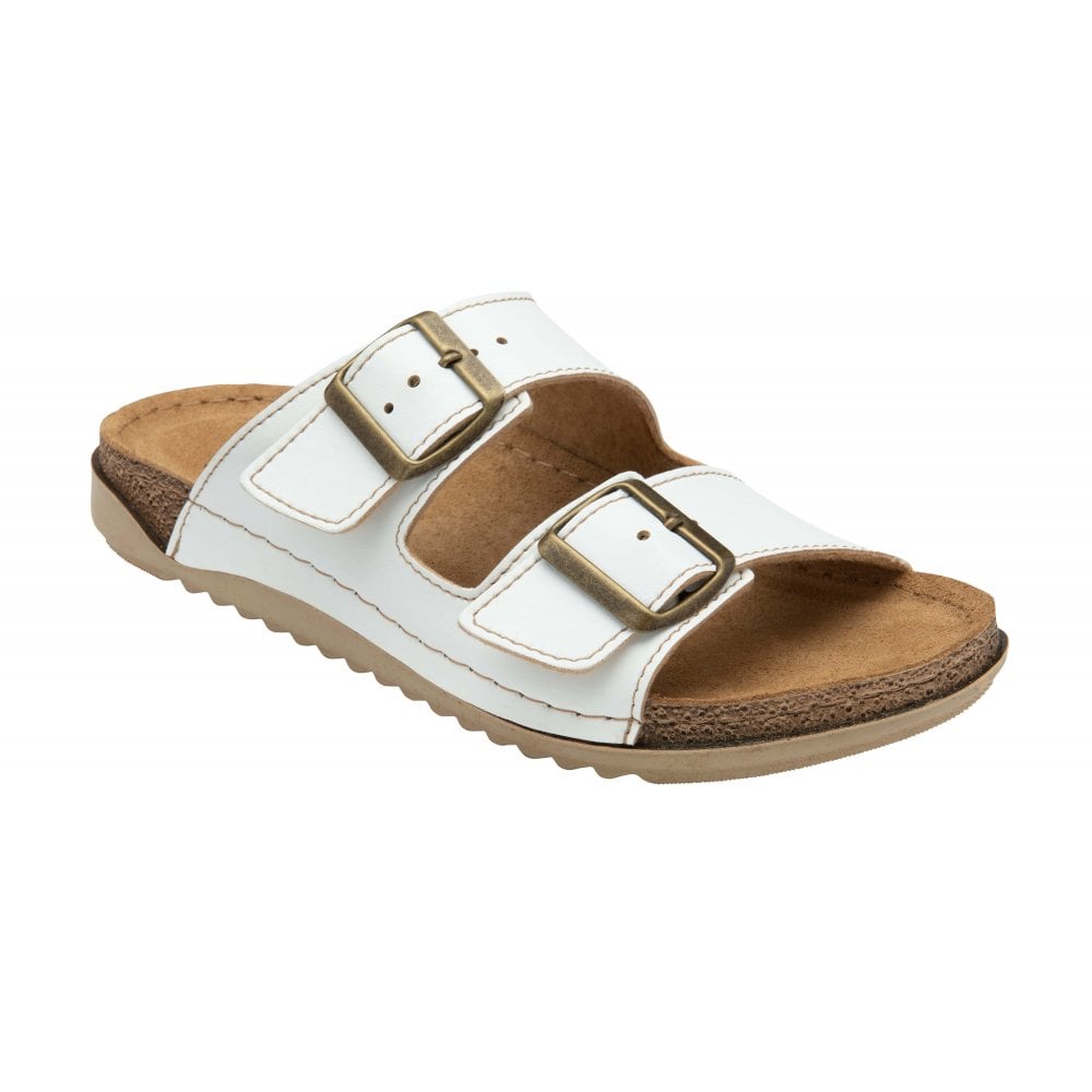 Lotus Rome Women's Twin Buckle Slide On Sandal White