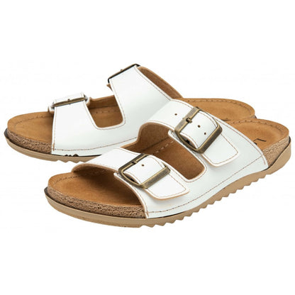 Lotus Rome Women's Twin Buckle Slide On Sandal White