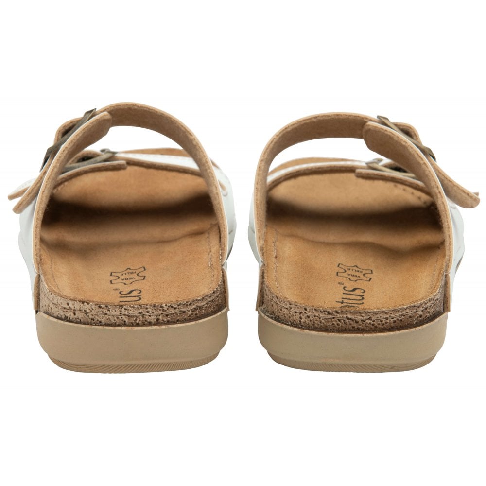 Lotus Rome Women's Twin Buckle Slide On Sandal White