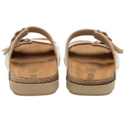 Lotus Rome Women's Twin Buckle Slide On Sandal White