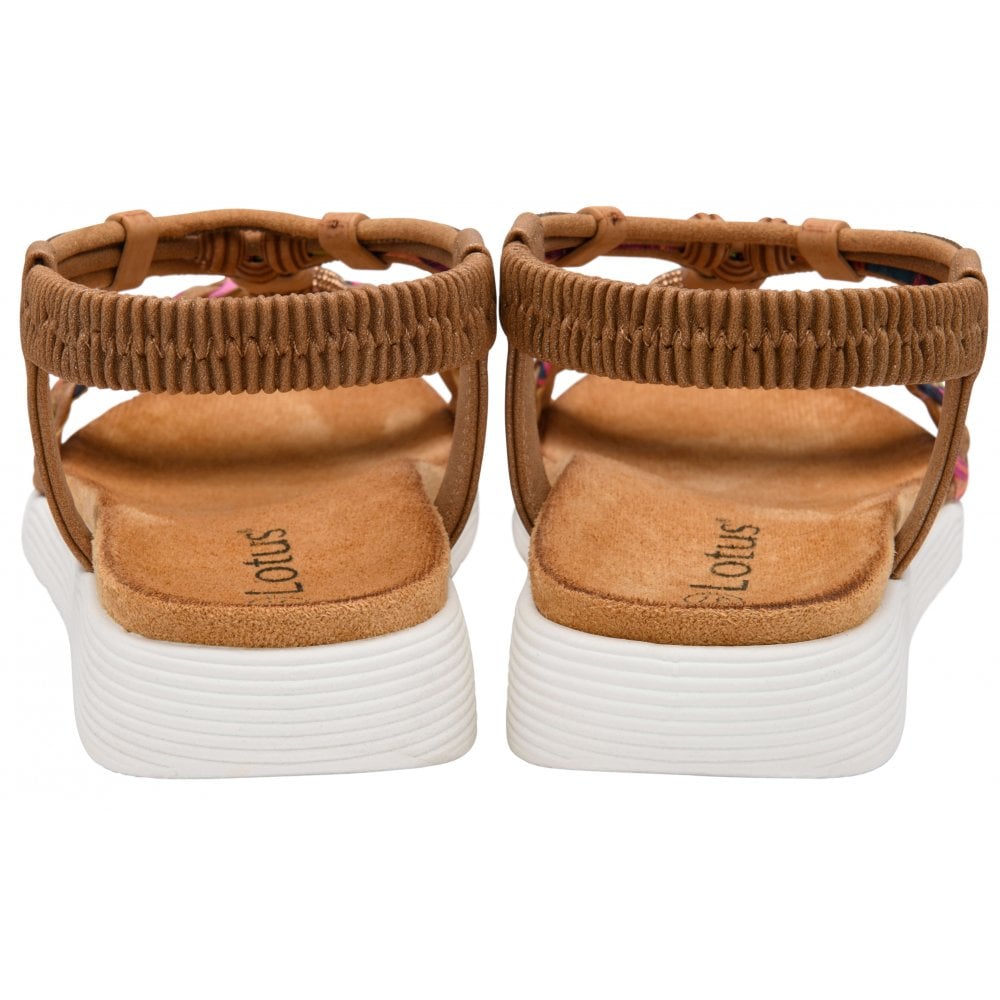Lotus Russo Women's Multicolour Woven T-Bar Slingback Sandal Tan