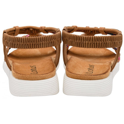 Lotus Russo Women's Multicolour Woven T-Bar Slingback Sandal Tan