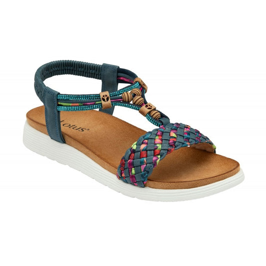Lotus Russo Women's Multicolour Woven T-Bar Slingback Sandal Teal