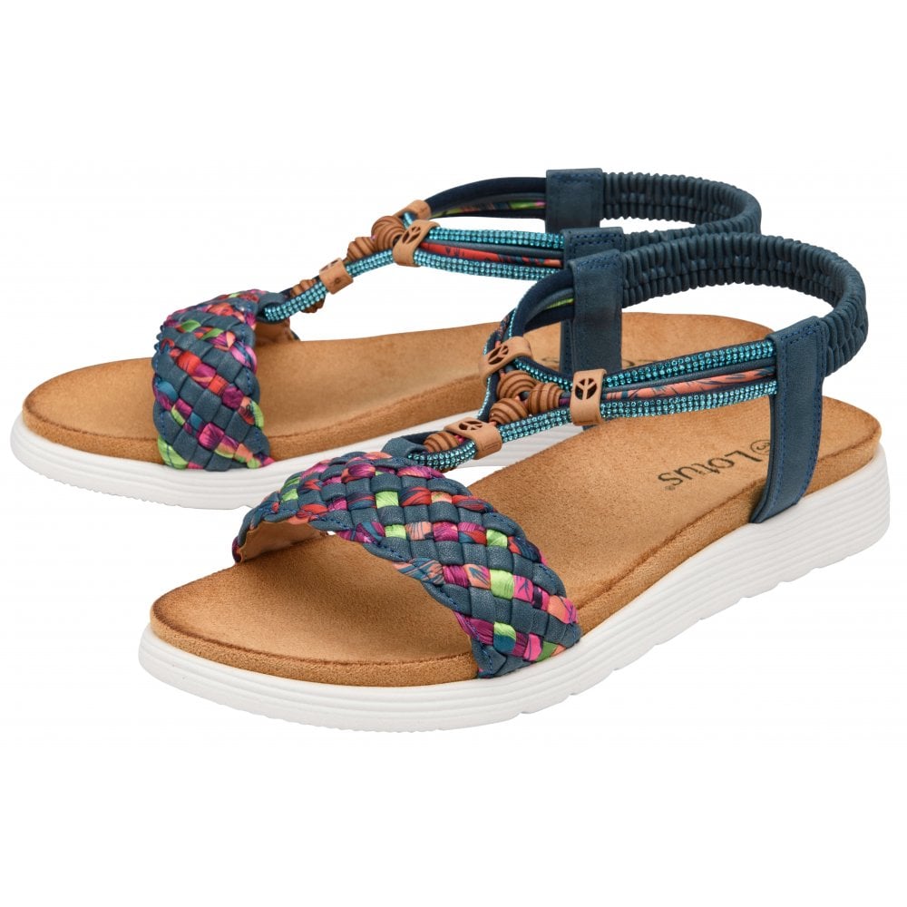 Lotus Russo Women's Multicolour Woven T-Bar Slingback Sandal Teal