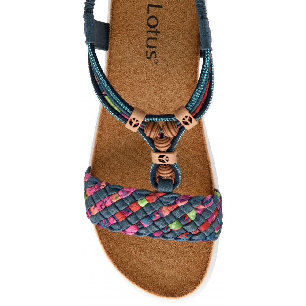 Lotus Russo Women's Multicolour Woven T-Bar Slingback Sandal Teal