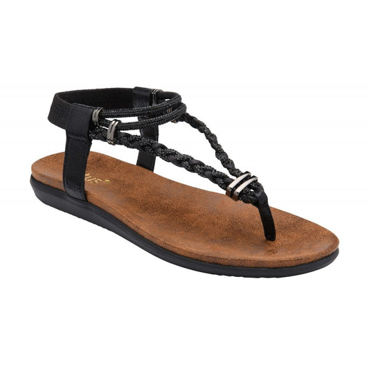 Lotus Sol Women's Elasticated Slingback Toe Post Sandal Black