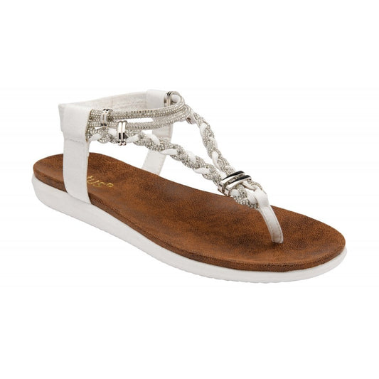 Lotus Sol Women's Elasticated Slingback Toe Post Sandal White