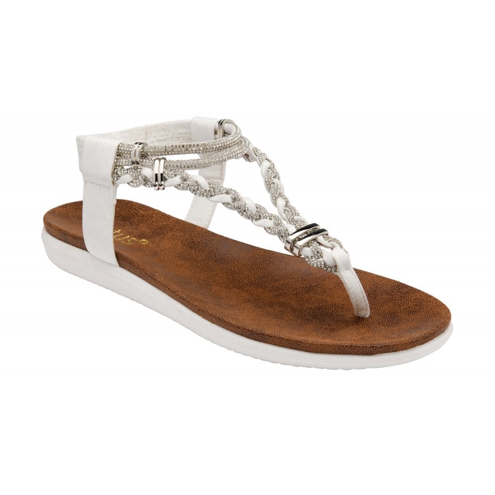 Lotus Sol Women's Elasticated Slingback Toe Post Sandal White