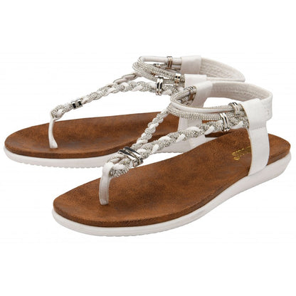 Lotus Sol Women's Elasticated Slingback Toe Post Sandal White