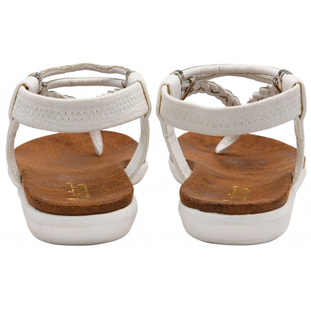 Lotus Sol Women's Elasticated Slingback Toe Post Sandal White