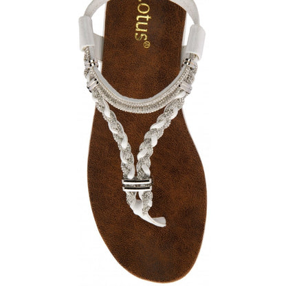 Lotus Sol Women's Elasticated Slingback Toe Post Sandal White