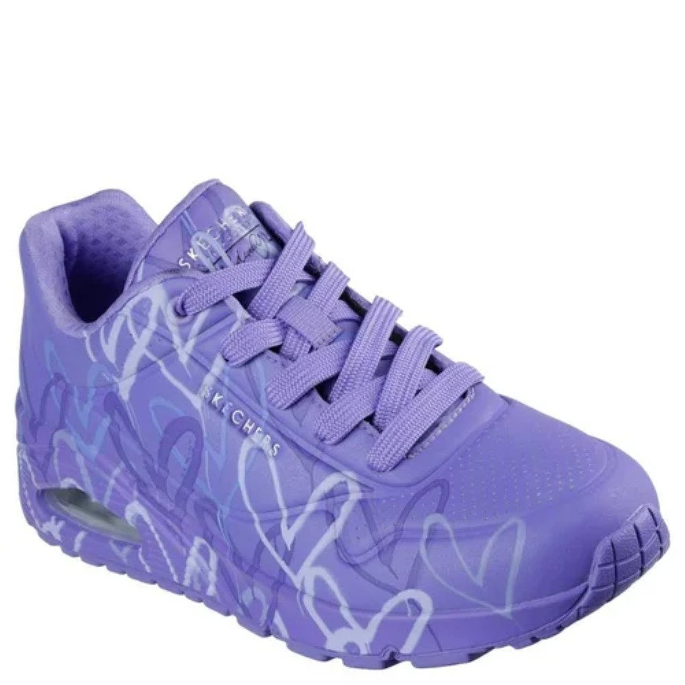 Skechers Uno Spread the Love Women's Lace Up Heart Design Trainer Purple