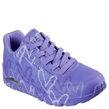 Skechers Uno Spread the Love Women's Lace Up Heart Design Trainer Purple