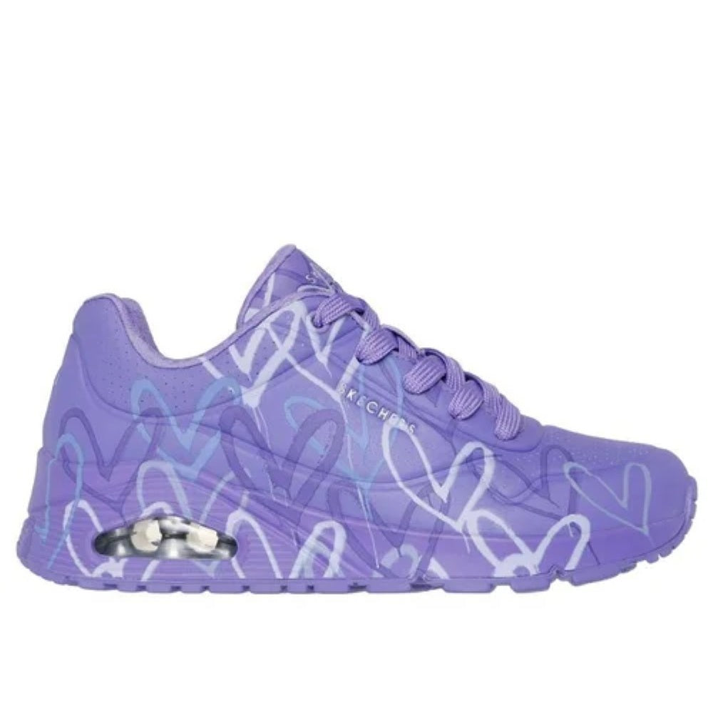 Skechers Uno Spread the Love Women's Lace Up Heart Design Trainer Purple