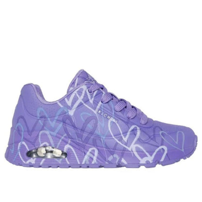 Skechers Uno Spread the Love Women's Lace Up Heart Design Trainer Purple