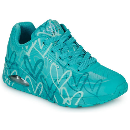 Skechers Uno Spread the Love Women's Lace Up Heart Design Trainer Teal