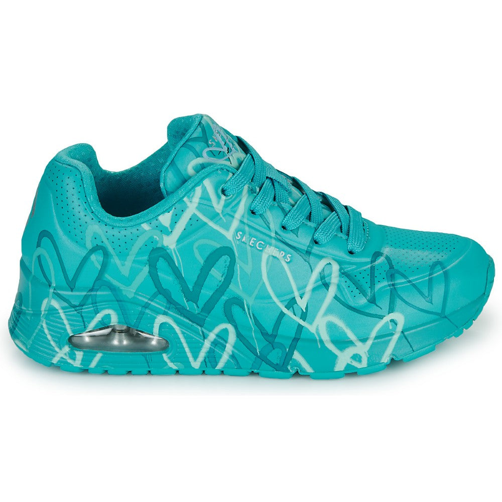 Skechers Uno Spread the Love Women's Lace Up Heart Design Trainer Teal