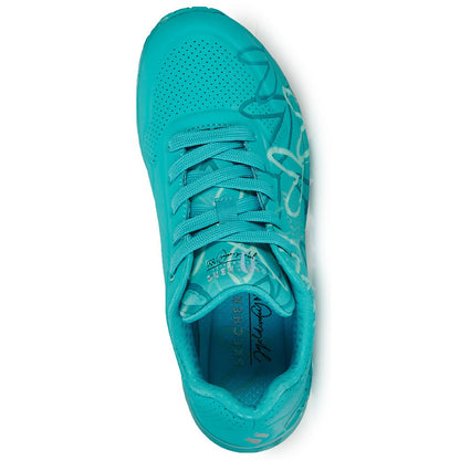 Skechers Uno Spread the Love Women's Lace Up Heart Design Trainer Teal