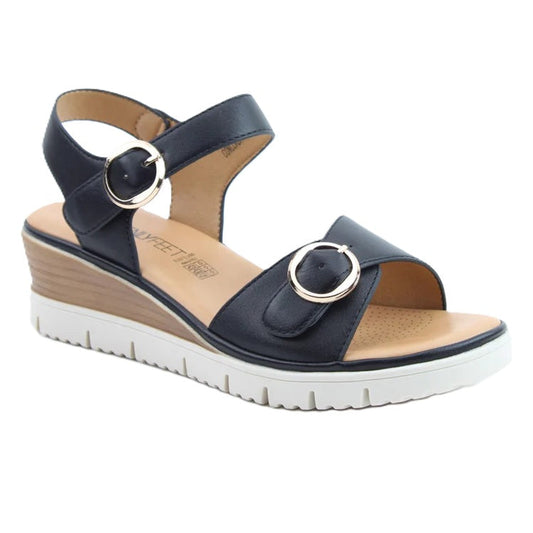 Heavenly Feet Concord Women's 2 Buckle Strap Wedge Sandal Black