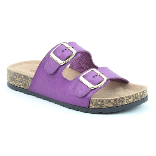 Heavenly Feet Harmony Women's Lightweight Twin Buckle Slip On Mule Slider Purple