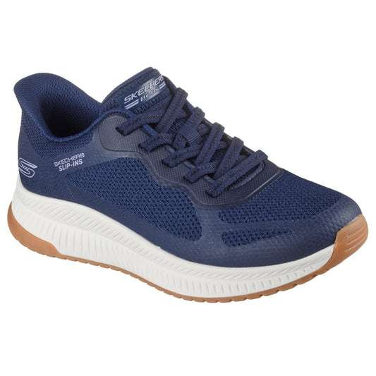 Skechers Bobs Squad 4 Staple Look Women's Slip-In Memory Foam Trainer Navy