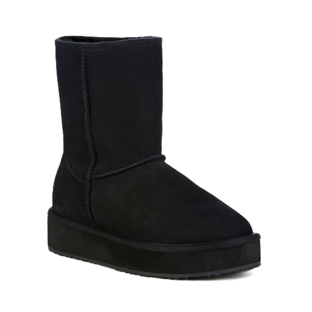 Emu Stinger Lo Flatform Women's Water Resistant Sheepskin Pull On Cosy Mid Boot Black