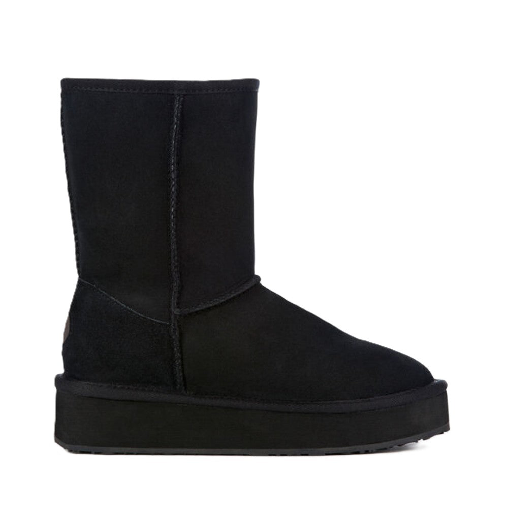 Emu Stinger Lo Flatform Women's Water Resistant Sheepskin Pull On Cosy Mid Boot Black