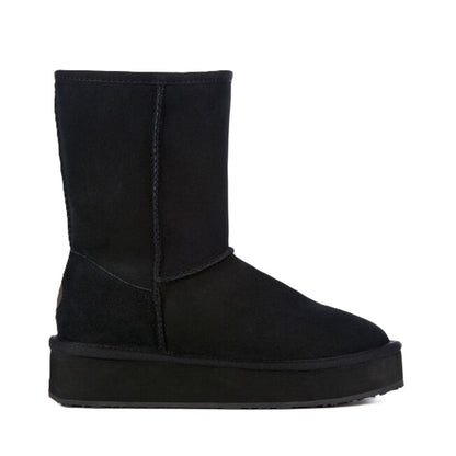 Emu Stinger Lo Flatform Women's Water Resistant Sheepskin Pull On Cosy Mid Boot Black