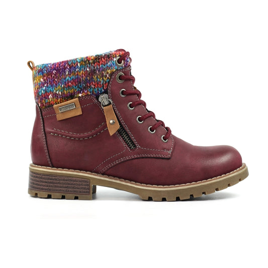 Lunar Tabasco Women's Waterproof Lace Up/Zip Ankle Boot Burgundy