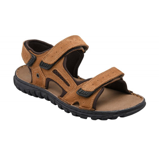Lotus Serres Men's Suede Leather 3 Strap Adjustable Sandal Tan
