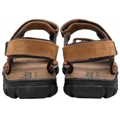 Lotus Serres Men's Suede Leather 3 Strap Adjustable Sandal Tan