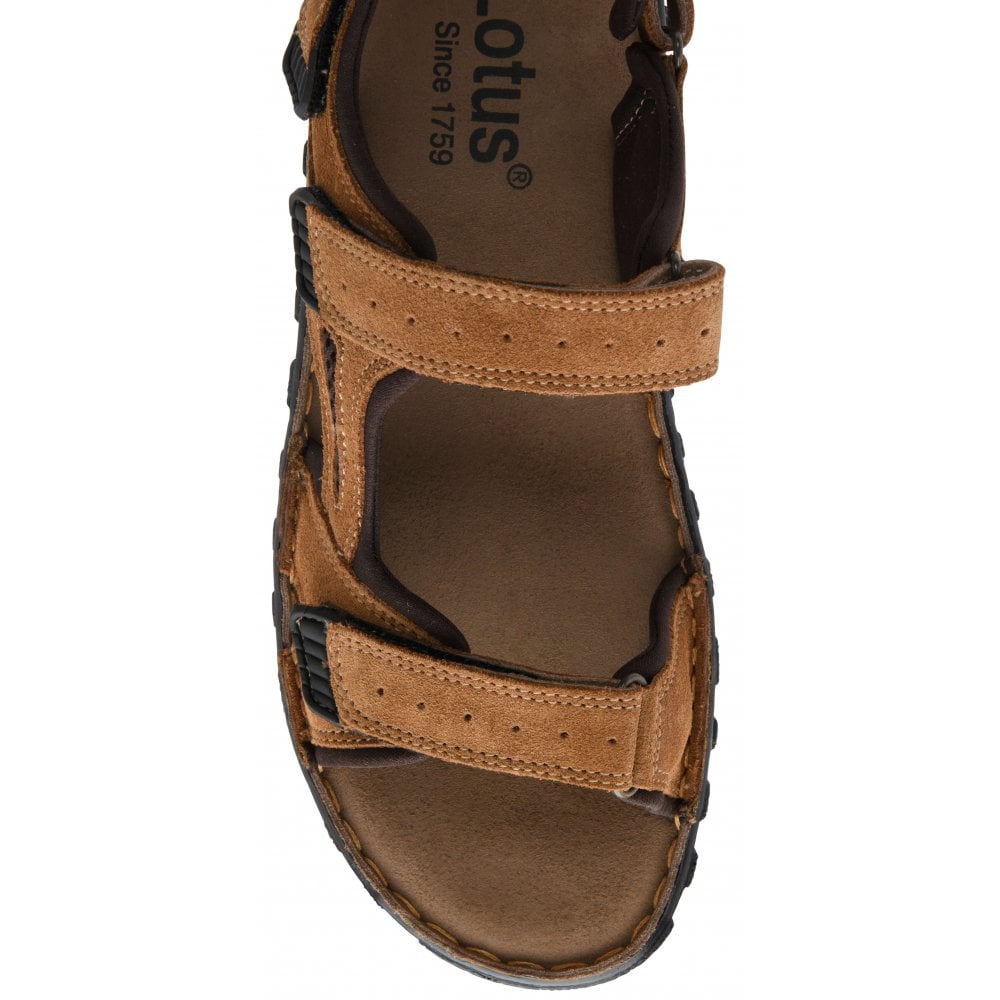 Lotus Serres Men's Suede Leather 3 Strap Adjustable Sandal Tan