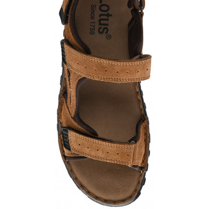 Lotus Serres Men's Suede Leather 3 Strap Adjustable Sandal Tan