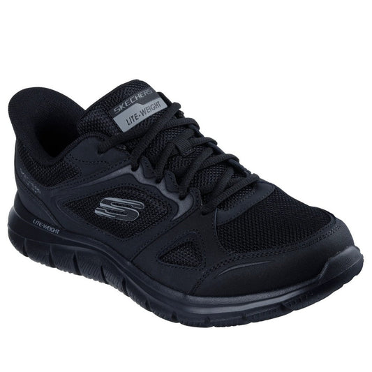 Skechers Track Ezral Men's Slip In Leather & Mesh Lace Up Memory Foam Trainer Black