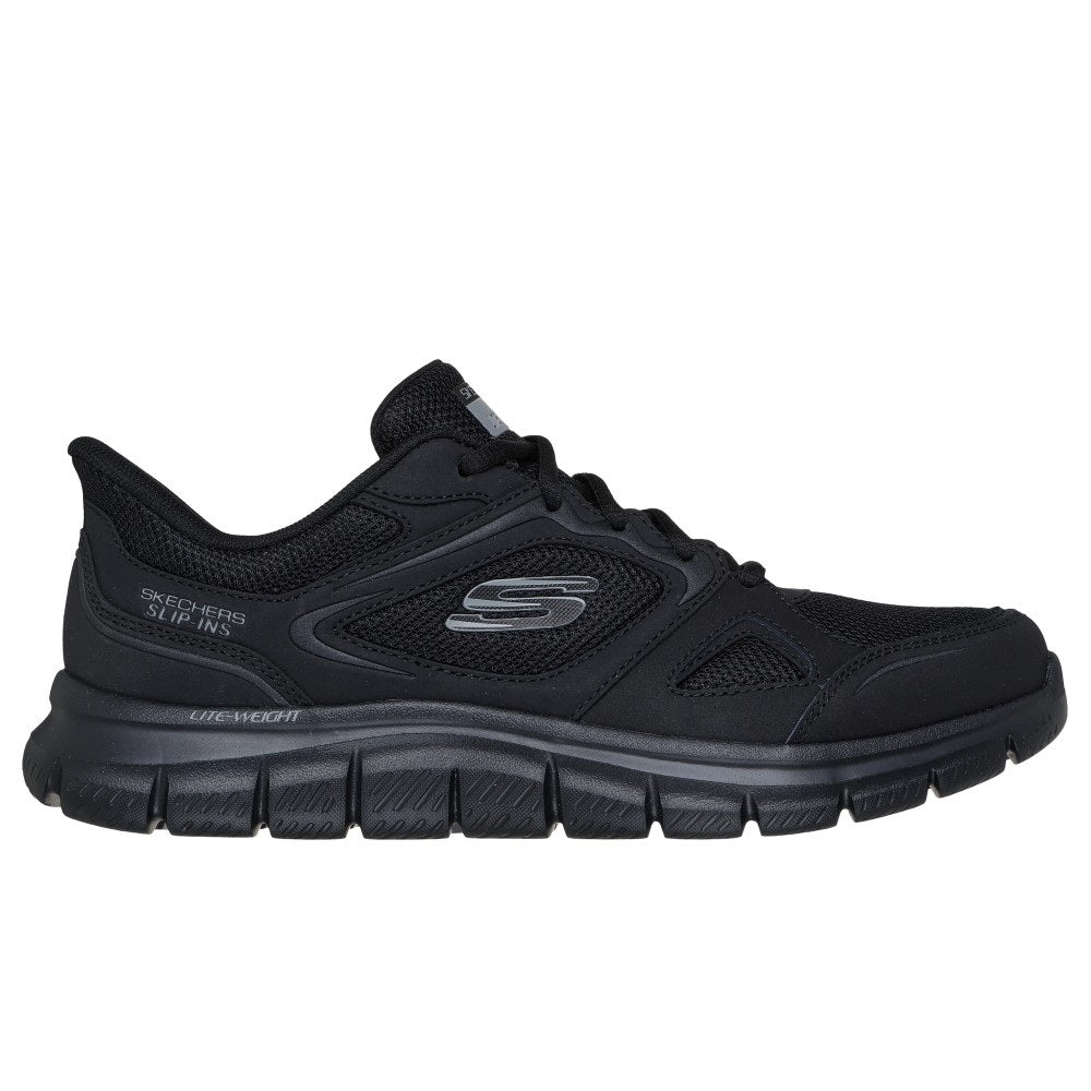 Skechers Track Ezral Men's Slip In Leather & Mesh Lace Up Memory Foam Trainer Black