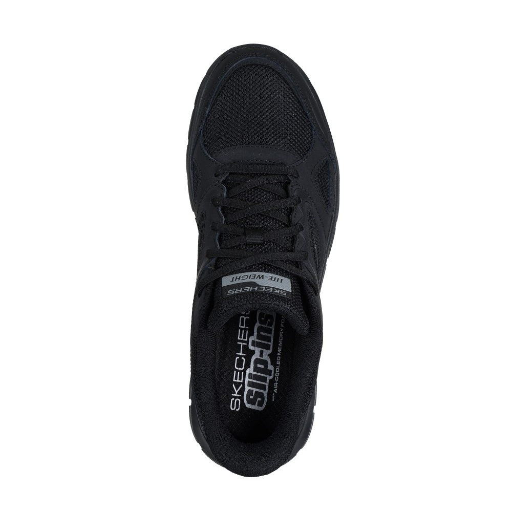 Skechers Track Ezral Men's Slip In Leather & Mesh Lace Up Memory Foam Trainer Black