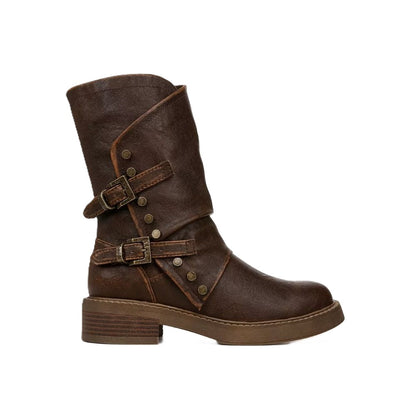 Blowfish Malibu Venice Women's Vegan Friendly Twin Buckle & Zip Mid Boot Brown