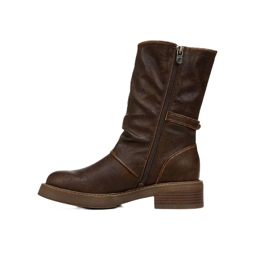 Blowfish Malibu Venice Women's Vegan Friendly Twin Buckle & Zip Mid Boot Brown