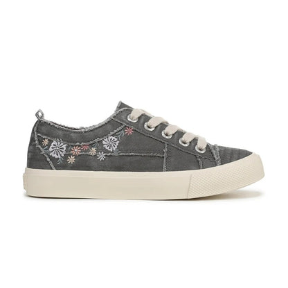 Blowfish Malibu Very Sadie Women's Floral Embroidered Lace Up Platform Trainer Charcoal