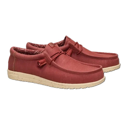 Hey Dude Wally Canvas Men's Slip On Casual Shoe Burnt Red / Boulder Tan