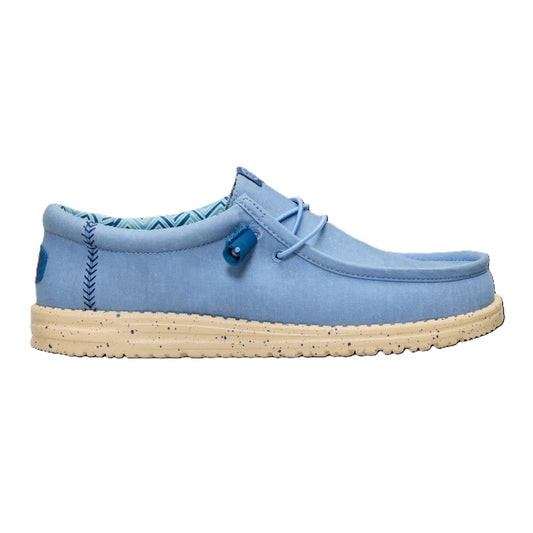 Hey Dude Wally Canvas Men's Slip On Casual Shoe Faded Denim / Boulder Tan