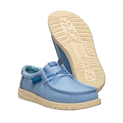 Hey Dude Wally Canvas Men's Slip On Casual Shoe Faded Denim / Boulder Tan