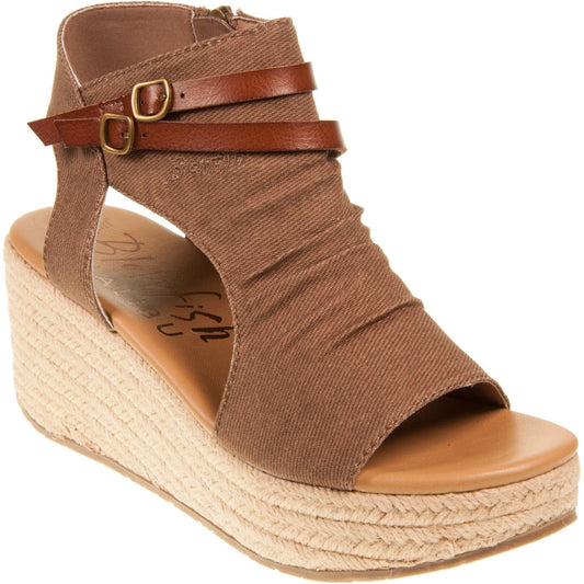 Blowfish Malibu Lacey C Women's Open Toe Espadrille Wedge Sandal Brown Beach