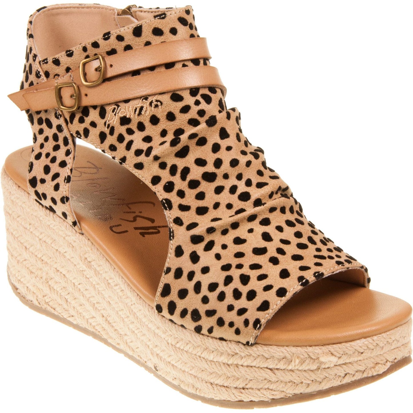 Blowfish Malibu Lacey C Women's Open Toe Espadrille Wedge Sandal Leopard Sand Pixi