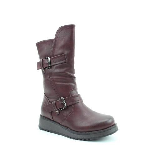 Heavenly Feet Hannah4 Relaxed Mid Calf Boot Burgundy VEGAN FRIENDLY