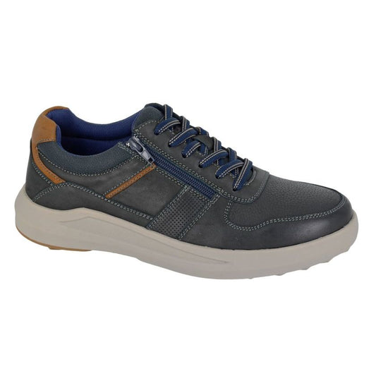 Route 21 Men's Leather 6 Eye Lace/Zip Up Casual Leisure Shoe Navy