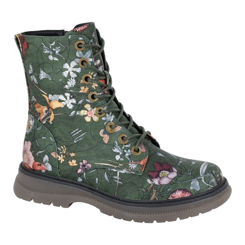 Cipriata Annetta Women's Lace/Zip Military Style Memory Foam Boot Light Green Floral