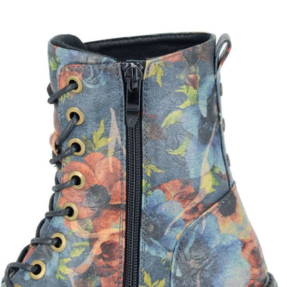 Cipriata Ambretta Women's Lace/Zip Military Style Memory Foam Boot Blue Multi Floral