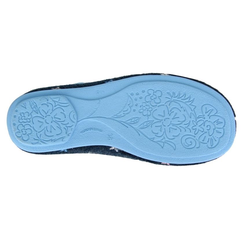 Sleepers Eloise Women's Flower Stitch Patterned Mule Slipper Blue